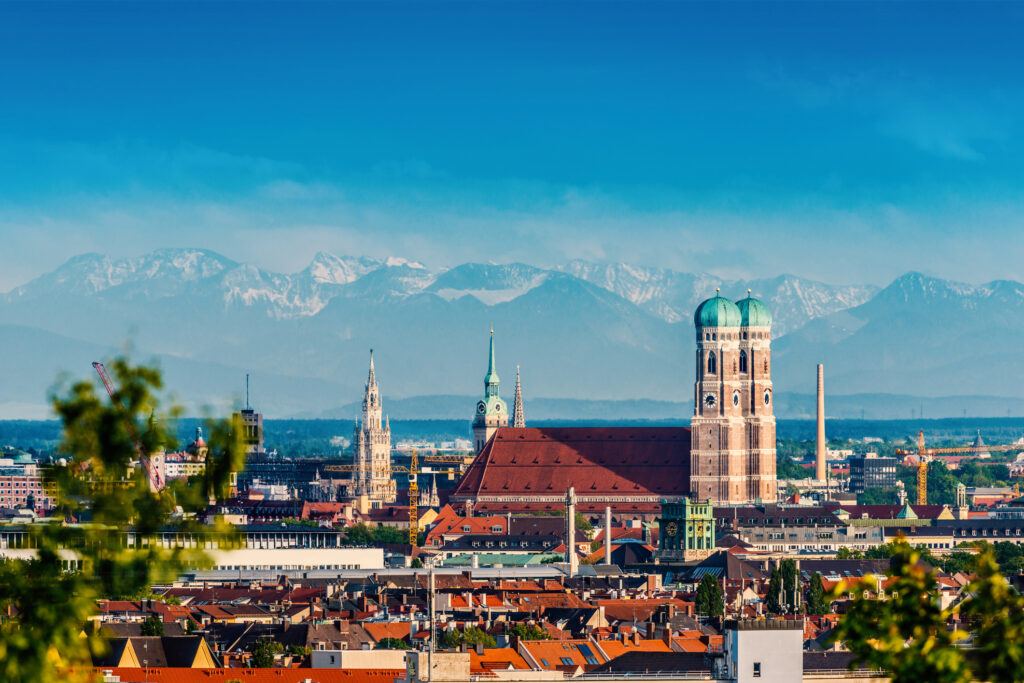 Skyline Munich with Alps
