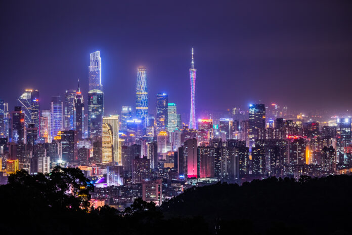 night view in city of Guangzhou China