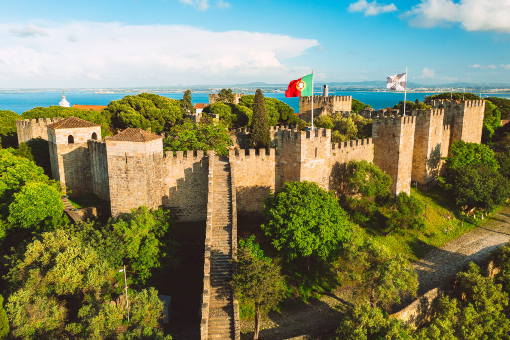 Aerial view of Sao Jorge castle or St. George castle at Lisbon city, Portugal.