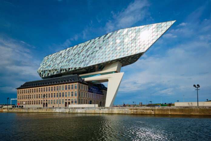 Port authority house (Porthuis) designed by famous Zaha Hadid Antwerp, Belgium