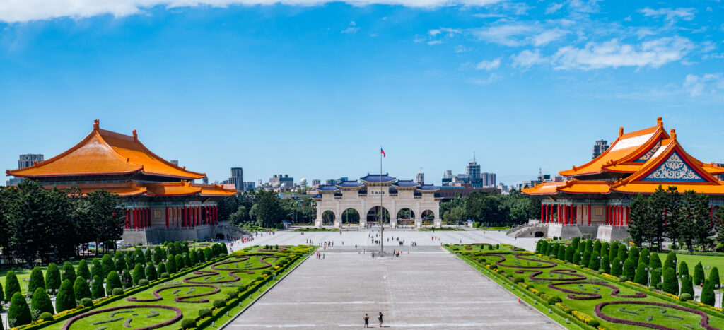 View from Chiang Kai-shek Memorial Hall on spacious Park in Taipei, Taiwan