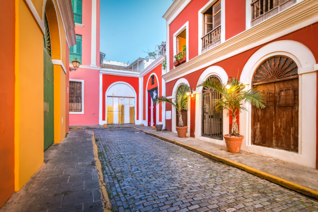 Cobblestone street in Old San Juan, Puerto Rico