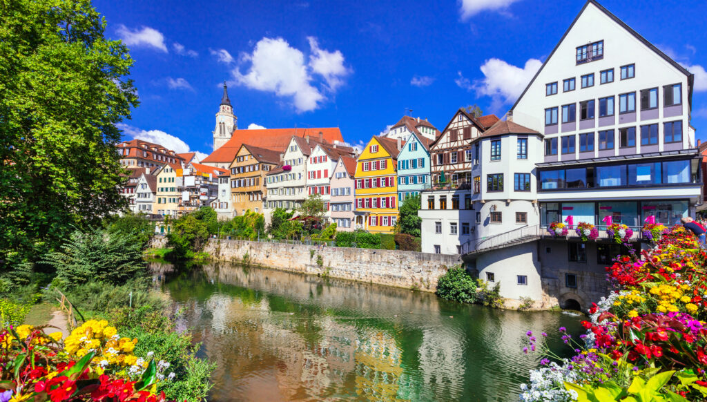Beautiful Tubingen Town,View traditional houses and floral decoration,Germany