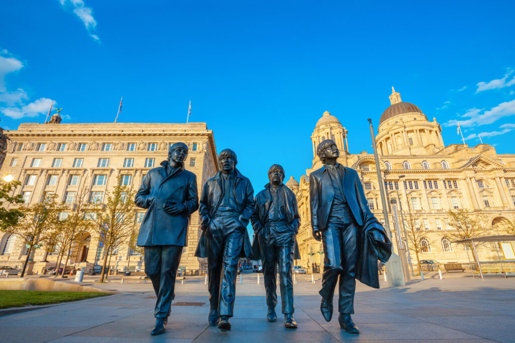 Bronze statue of the Beatle at Merseyside in Liverpool, United Kingdom