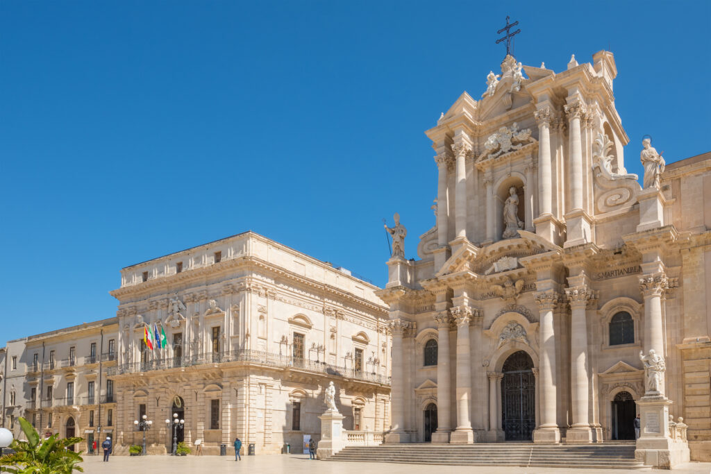 Piazza duomo and the cathedral of Syracuse in Sicily