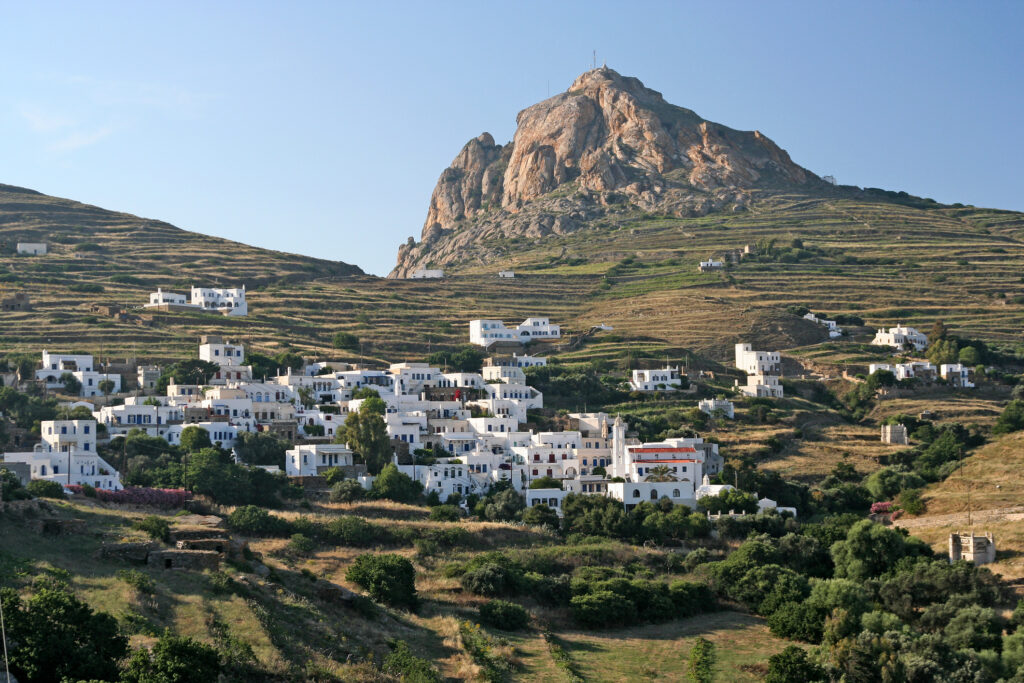 A typical Greek island village under the Xobourgo rock in Tinos island