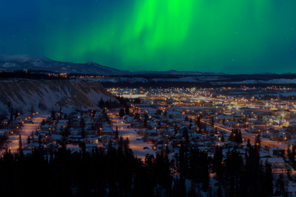 Northern lights over downtown Whitehorse
