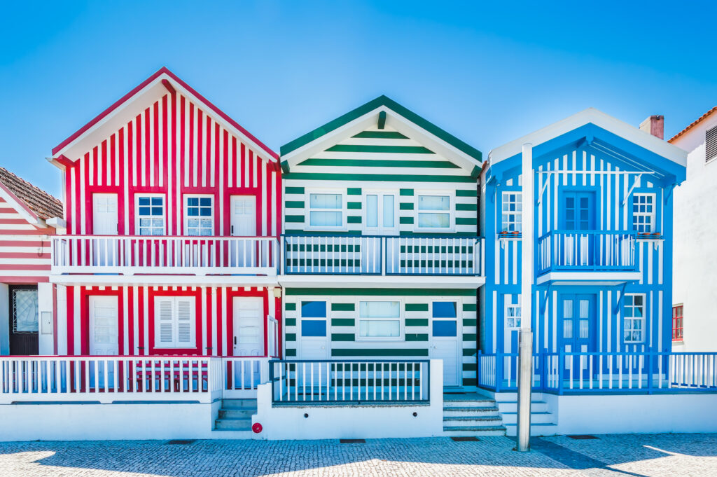 Costa Nova, Portugal: colorful striped houses in beach village