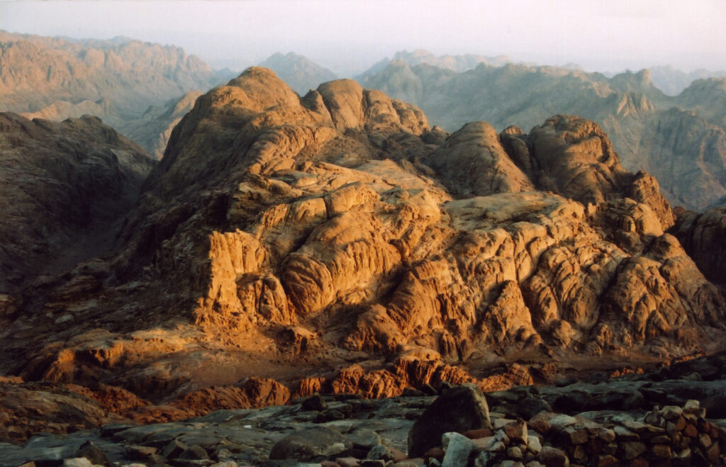Sunrise on the sacred summit of Mount Sinai, Egypt