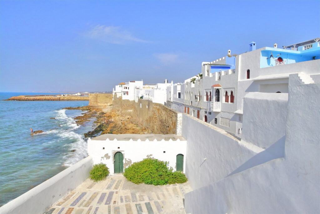Beautiful houses on the coast in Asilah, Morocco