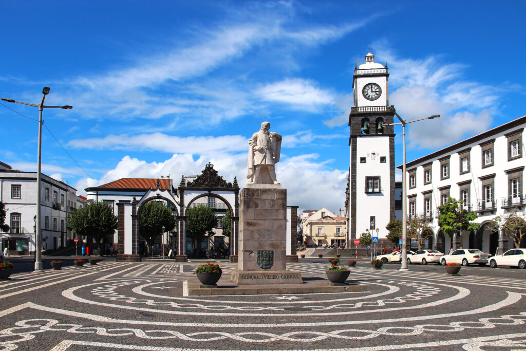 Main square of Ponta Delgada, Sao Miguel Island, Azores, Portugal
