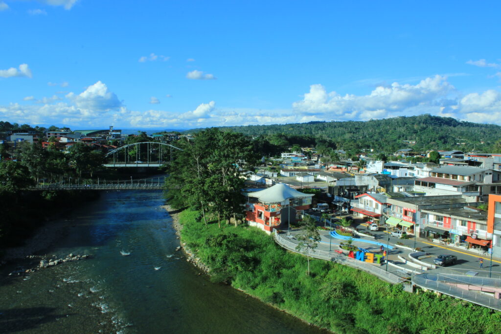 View of two bridges and the river napo that slices through Tena, Ecuador