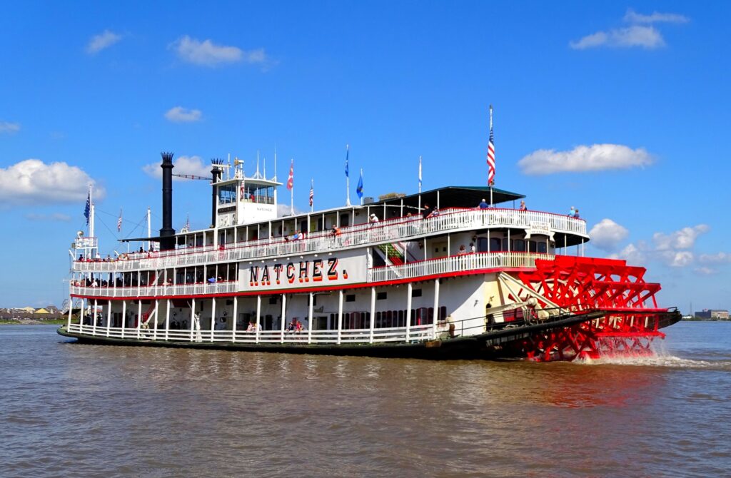 North America, USA, Louisiana, New Orleans, paddle wheel boat on the Mississippi