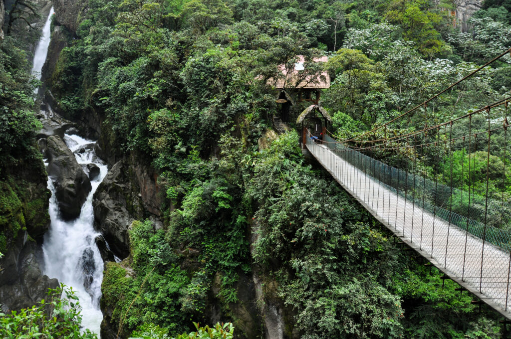 Suspended bridge in Banos Santa Agua, Ecuador