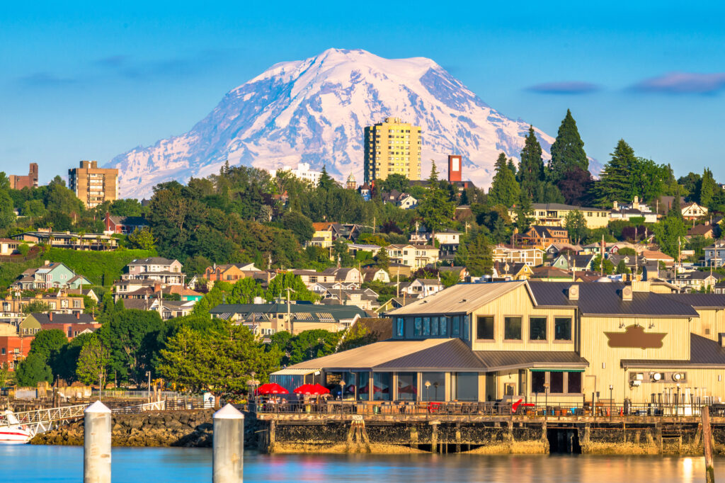 Tacoma, Washington, USA with Mt. Rainier in the distance