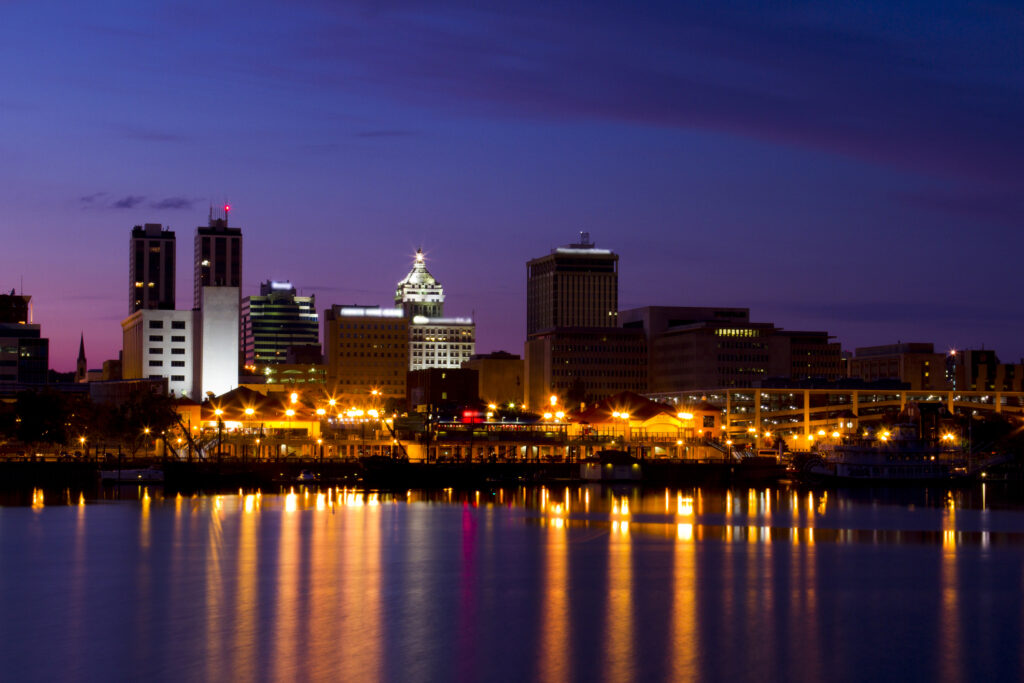 Peoria riverfront at night in central illinois