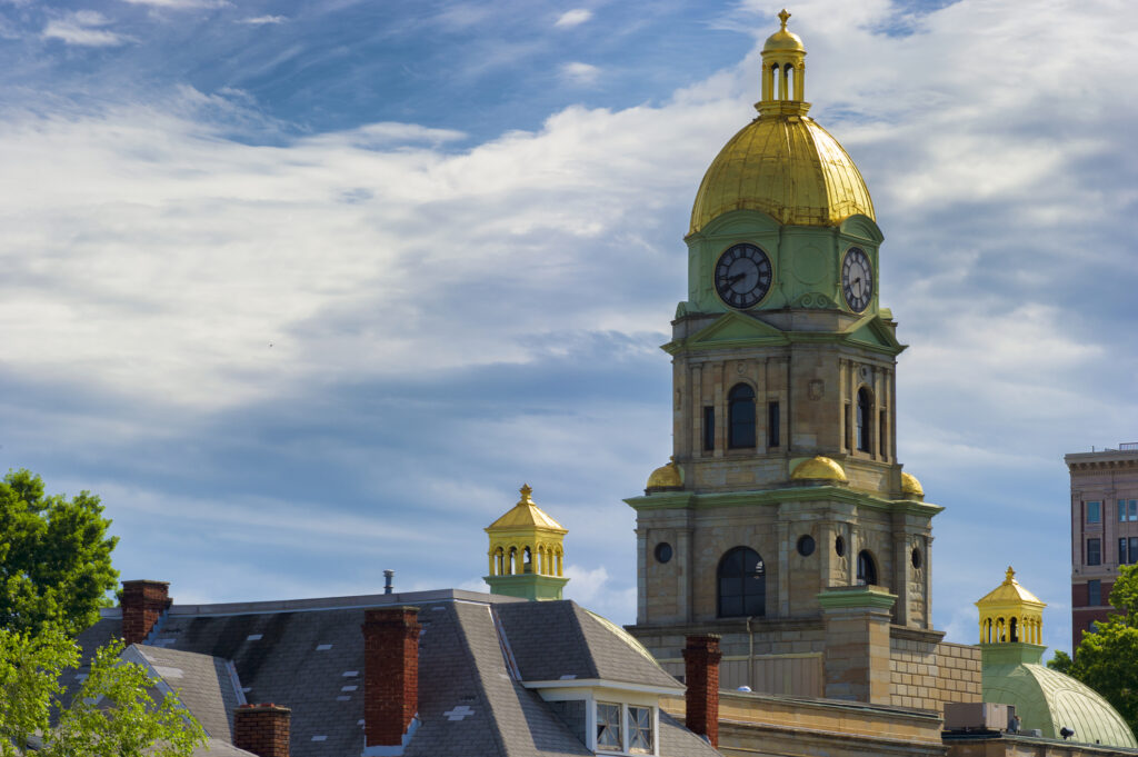 Clock and golden dome of Huntington West Virginia