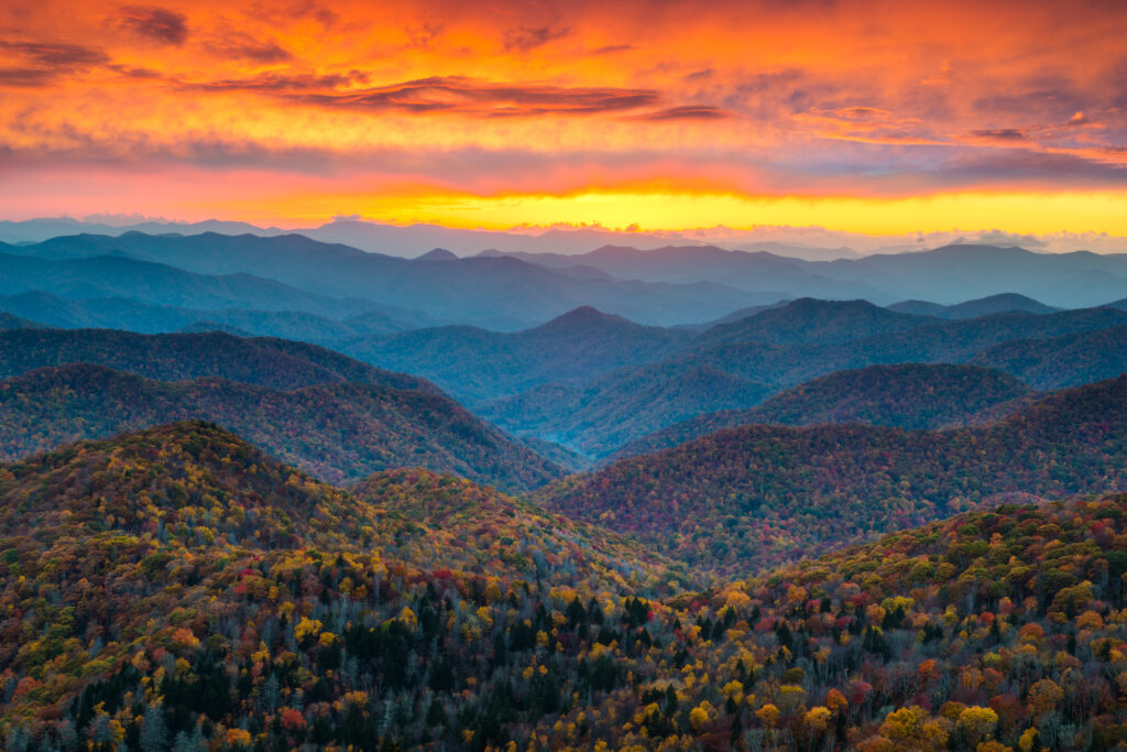 North Carolina Blue Ridge Parkway Mountains-sunset scenic landscape