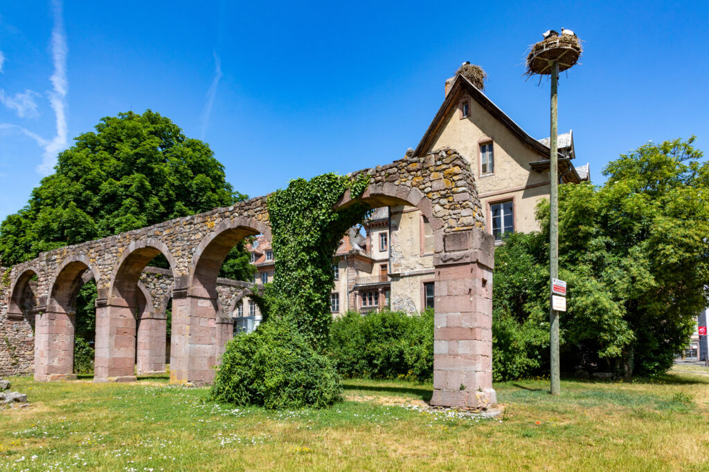 Ruins of the abbey cloister in Munster, Alsace, France